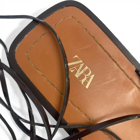 ZARA Flat Lace-up Sandals with multiple straps in Brown Size 40 - Picture 4 of 7